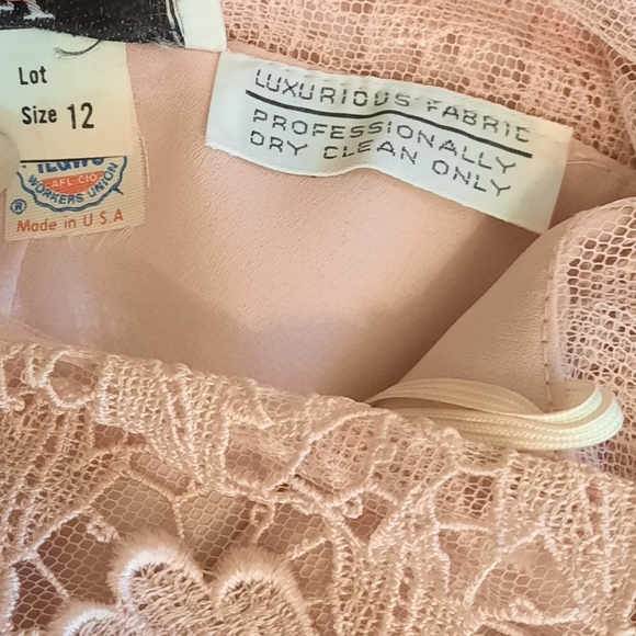 RARE VINTAGE union made blush pink lace maxi pleated dress sz 12 - Picture 7 of 9
